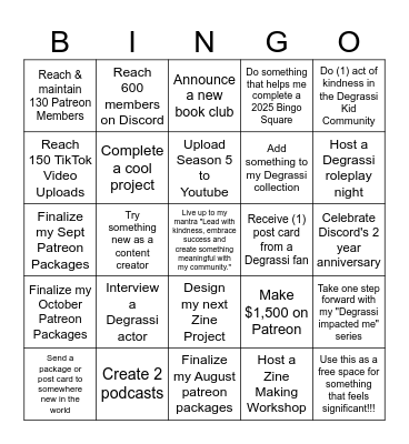 Degrassi Kid Bingo Card Bingo Card