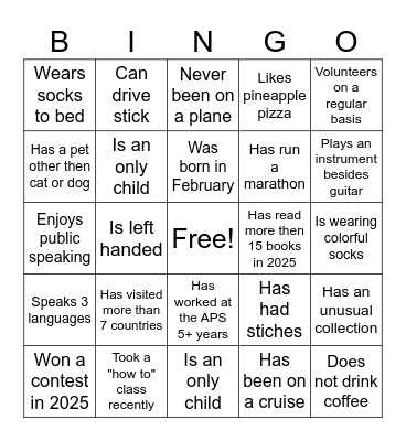 Find Someone Who Bingo Card