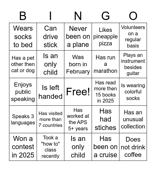 Find Someone Who Bingo Card