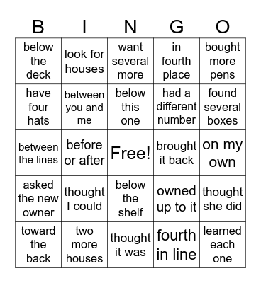 Wilson 5.1 and 5.2 Bingo Card