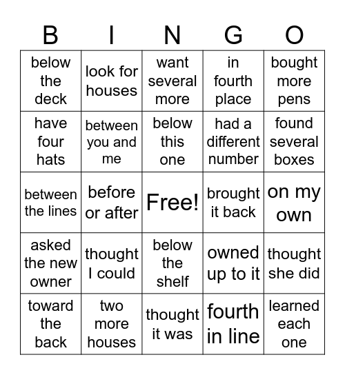 Wilson 5.1 and 5.2 Bingo Card