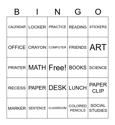 SCHOOL DAYS Bingo Card