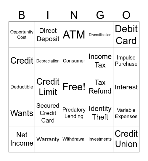 Personal Finance BINGO Card
