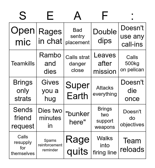 HD2 Random Bingo Card