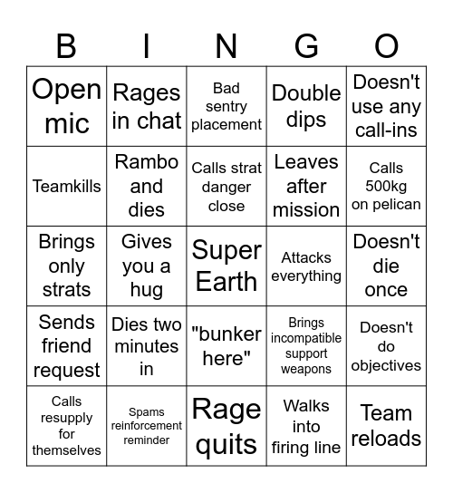 HD2 Random Bingo Card