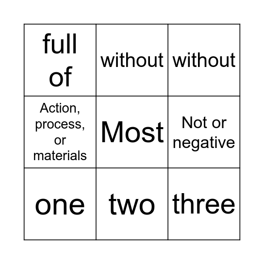 Morphingo 2 Bingo Card