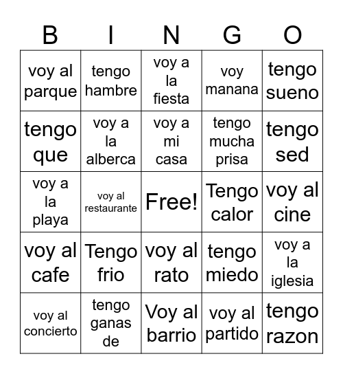 Voy/ tengo bingo Card