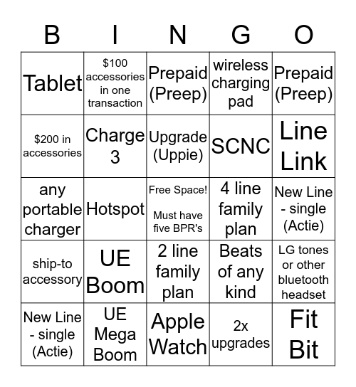 T-Mo Bingo Card