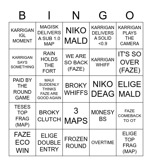 FAZE BINGO Card