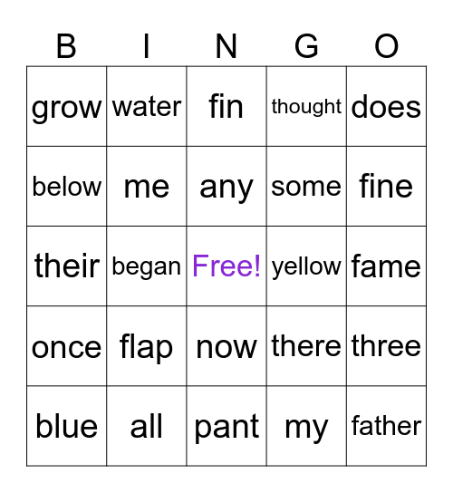 1st grade Bingo Card