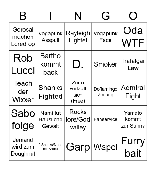 One Pice Bingo Card