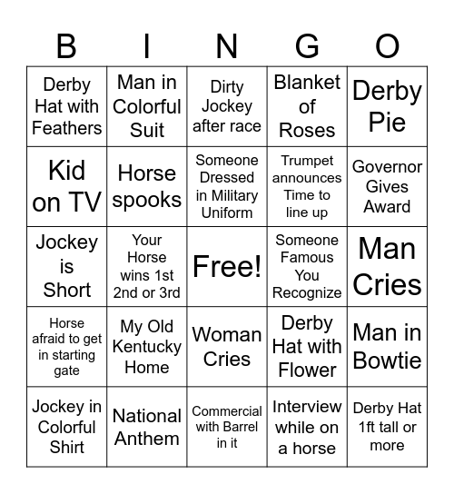 Kentucky Derby Bingo Card