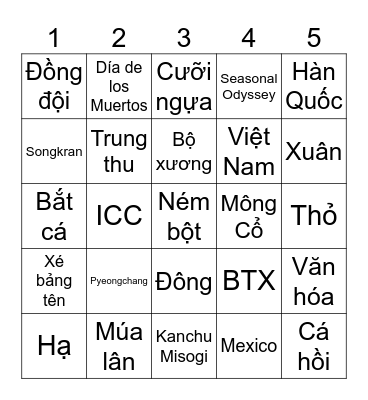 Cultural Mosaic Bingo Card