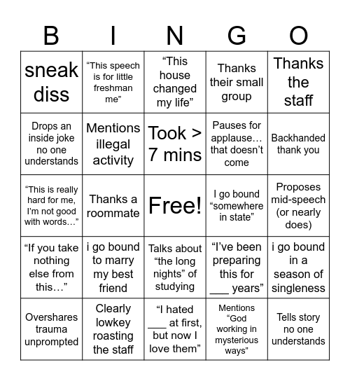 CCH I go bound bingo Card