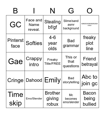 Cringe Roblox videos. Bingo Card