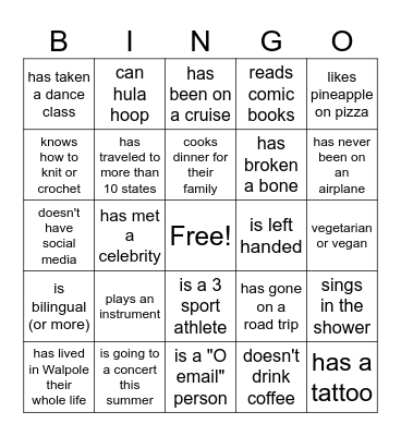 Senior Bingo Card