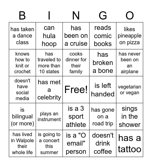 Senior Bingo Card