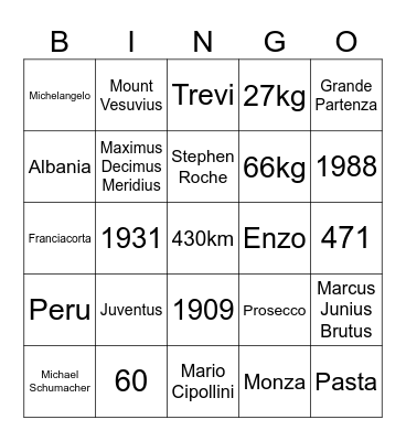Le Col - Giro Bingo Card