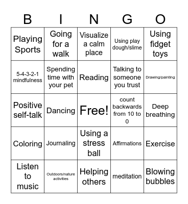 Coping Skills Bingo Card