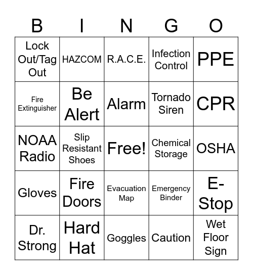 Safety Bingo Card