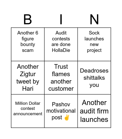 Warden Bingo Card