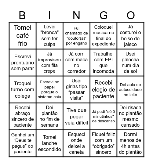 Bingo da saúde Bingo Card