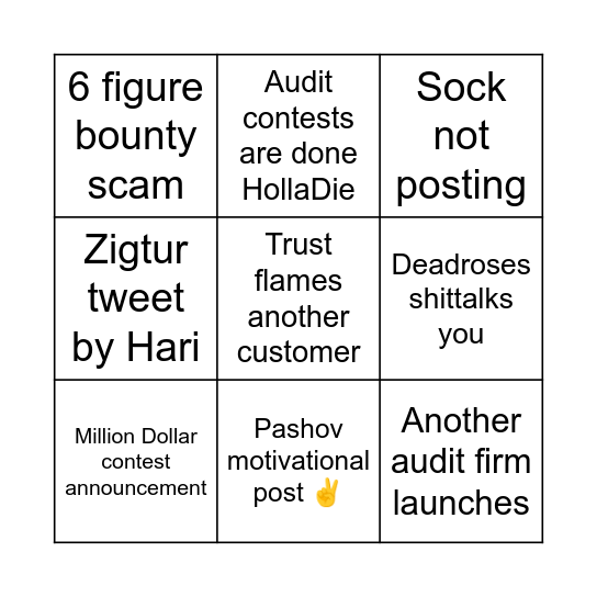 Warden Bingo Card