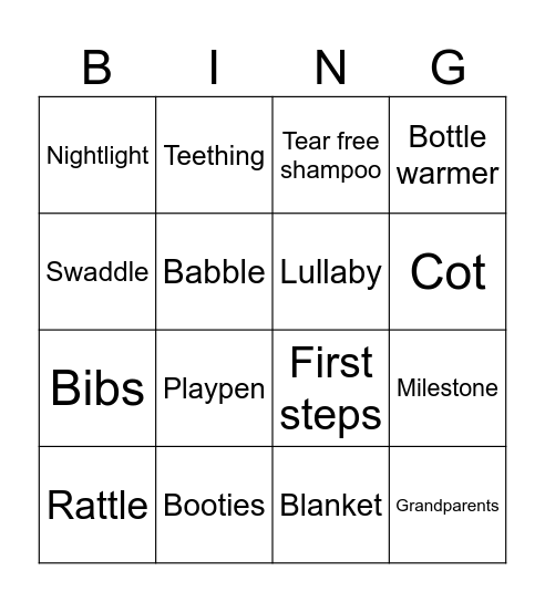 Baby Bingo Bonanza Bingo Card