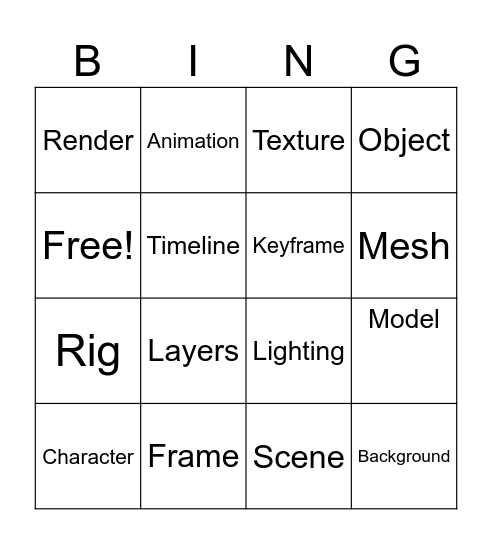 3D ANIMATION Bingo Card