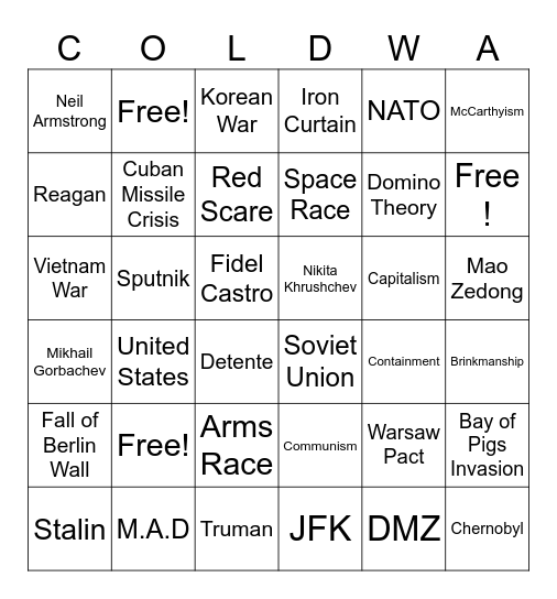 Cold War Bingo Card