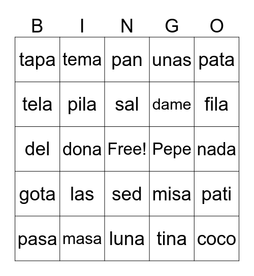 Grupo 2 Bingo Card