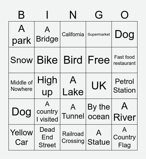 Geoguessr Bingo Card