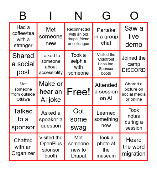 DrupalCamp Ottawa 2025 Bingo Card