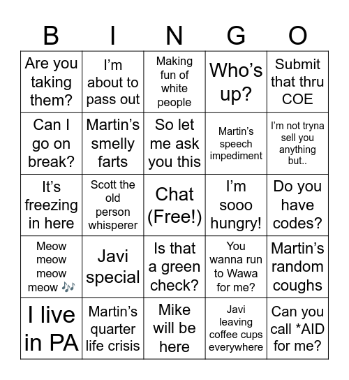 Concord Pike Store Bingo Card