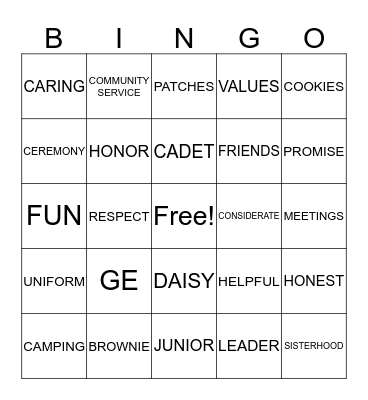 Girl Scout Bingo Card