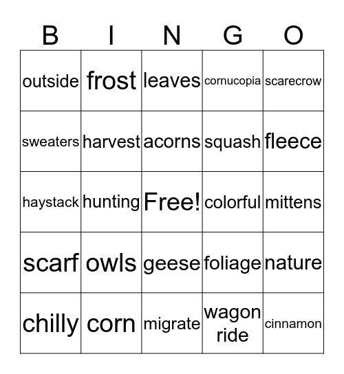 FAMILY FALL BINGO Card