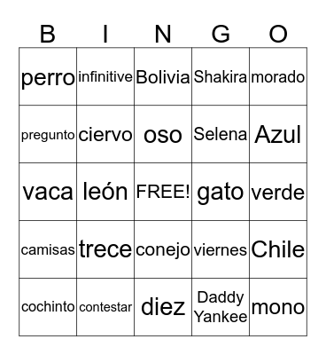 Spanish Review Bingo Card