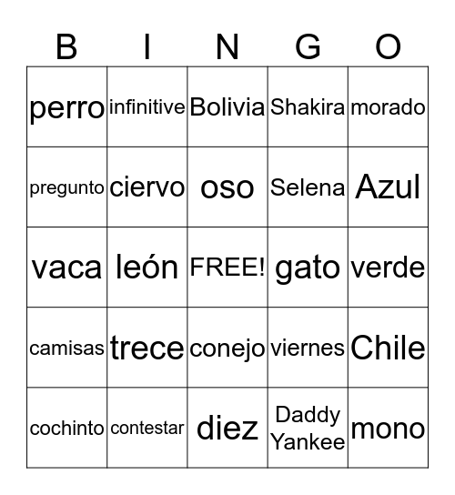 Spanish Review Bingo Card