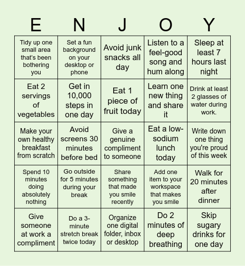 PEI MUTUAL WELLNESS CHALLENGE Bingo Card