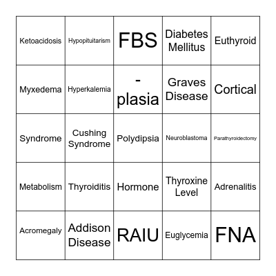 Endocrine System Bingo Card