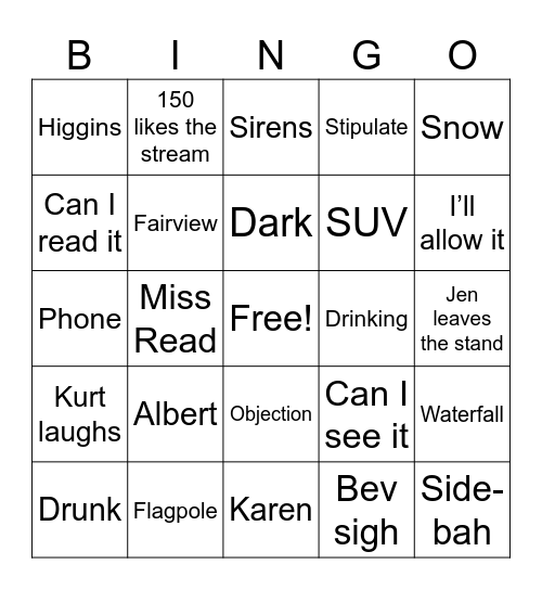 Karen Read 2.0 Bingo Card