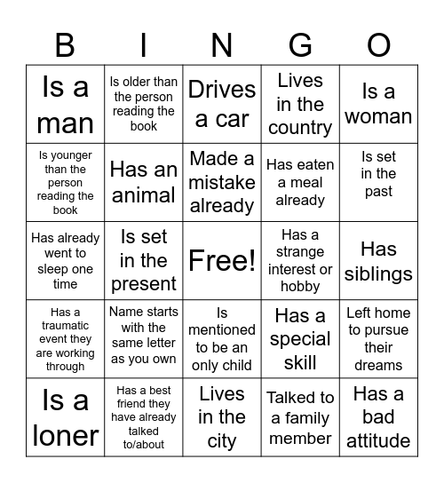 Main Character Bingo Card