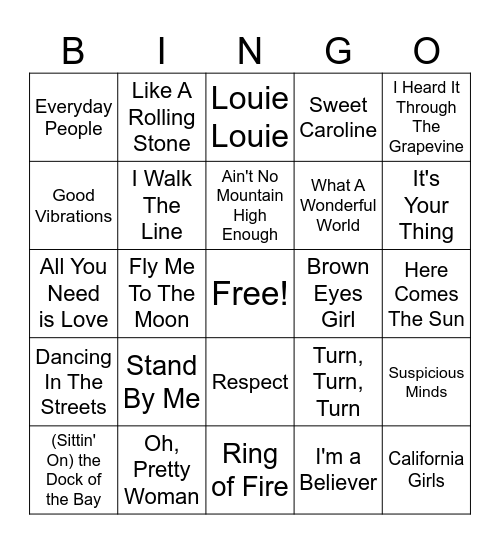 Music Bingo Card