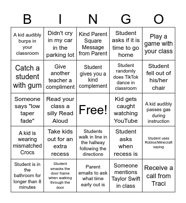 End of Year Bingo Card