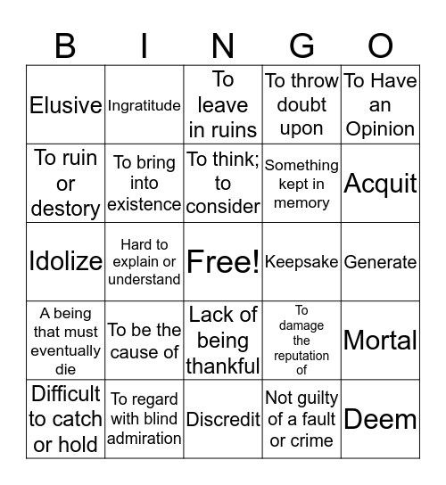 Weekly Vocab Bingo Card