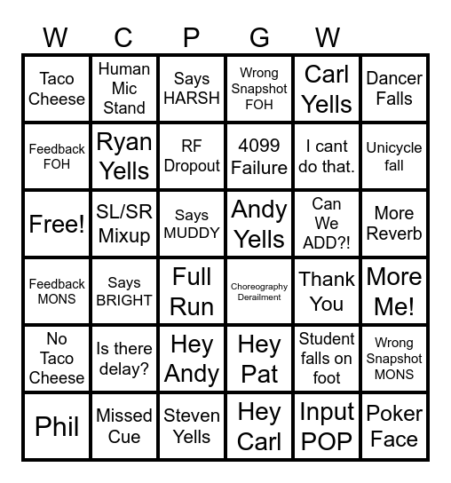 Berklee Concert Bingo Card