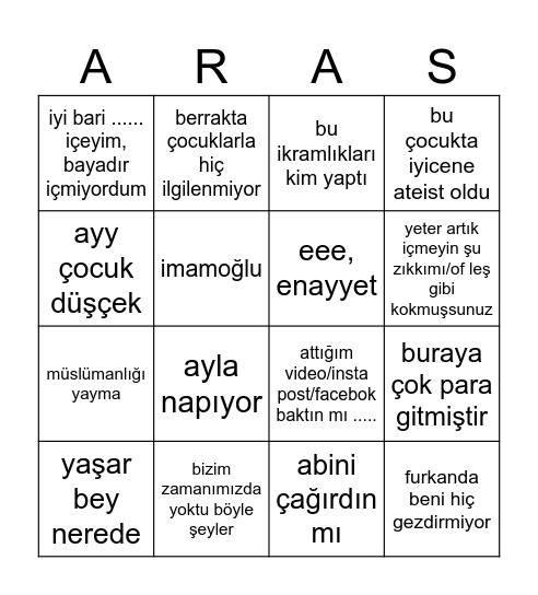 semine Bingosu Bingo Card
