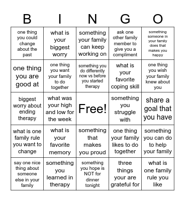 Family Therapy Bingo Card