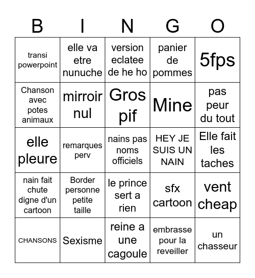 Bingo BLANCHE NEIGE Bingo Card