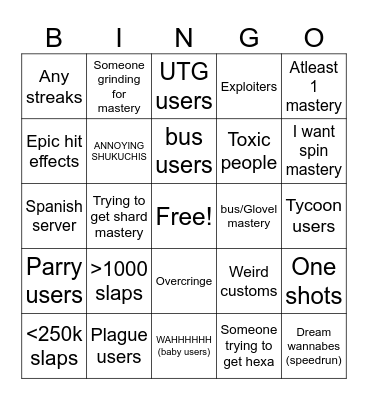 Slap Battles Bingo Card